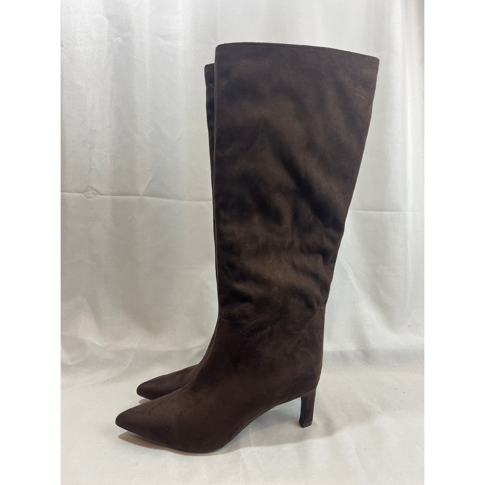 A New Day Womens Tall Brown Faux Suede Pointed Toe Kitten Heel Boots Size 7